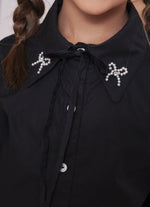 Camisa Tricoline Laços Bordados Veludo