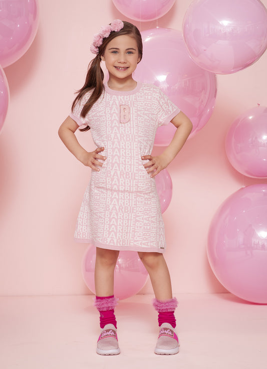 Vestido Tricot Jacquard Escrita Barbie B Patche