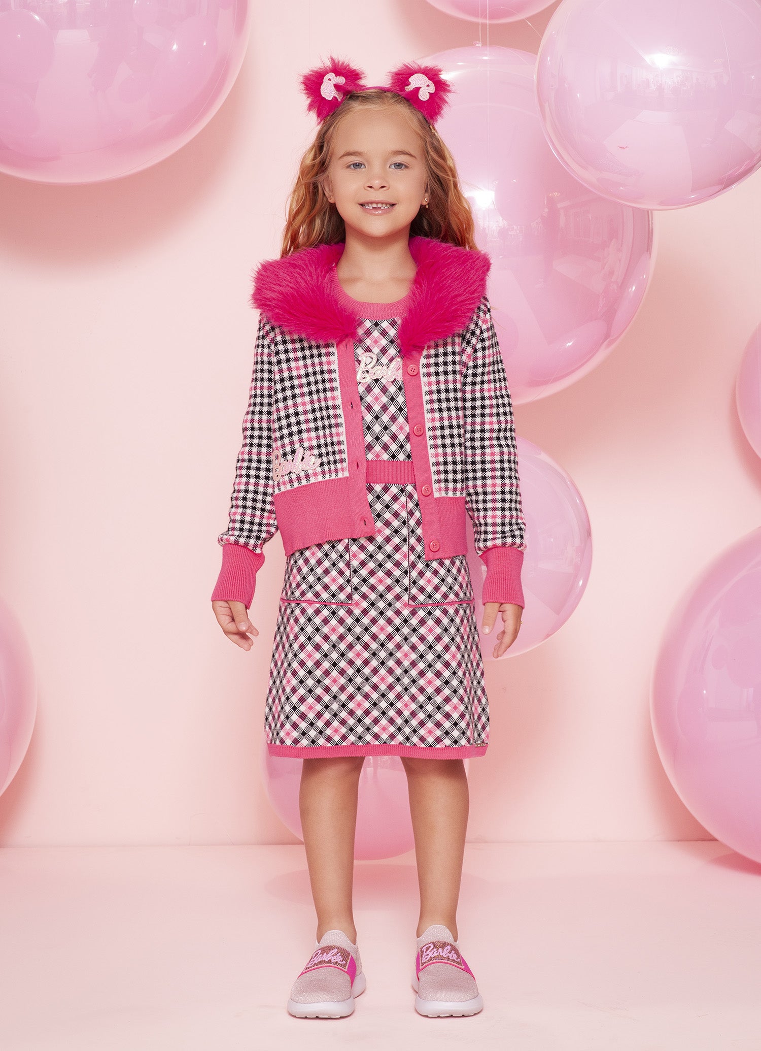 Vestido Tricot Regata Xadrez Patche Barbie