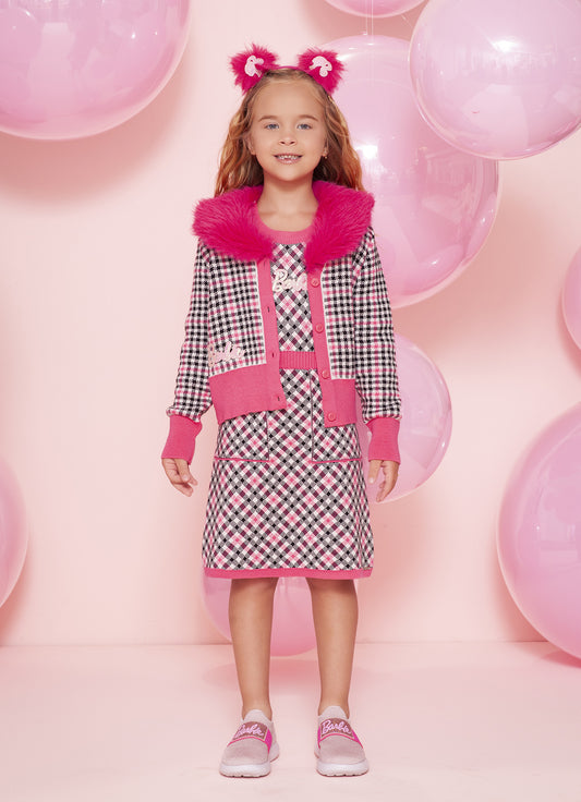 Vestido Tricot Regata Xadrez Patche Barbie