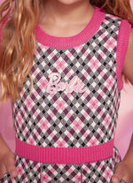 Vestido Tricot Regata Xadrez Patche Barbie