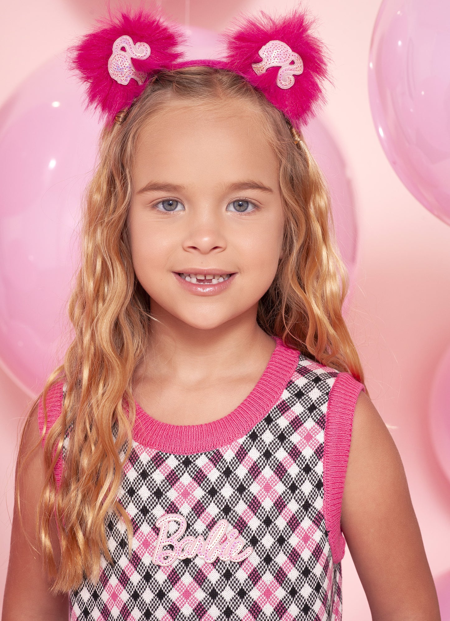 Vestido Tricot Regata Xadrez Patche Barbie