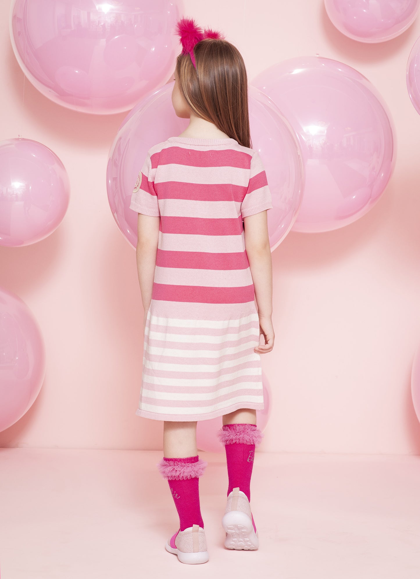 Vestido Tricot Listrado Patche Coração Patche