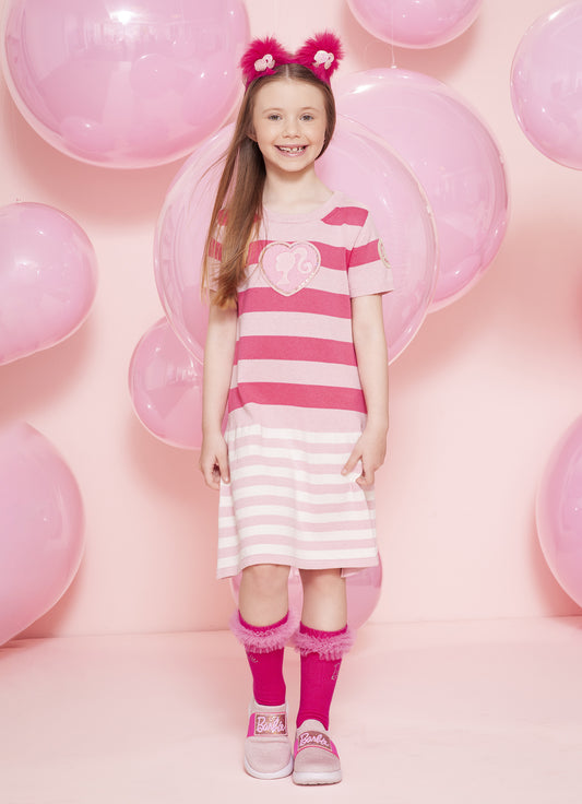 Vestido Tricot Listrado Patche Coração Patche