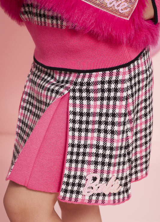 Saia Short Tricot Xadrez Pregas Barbie