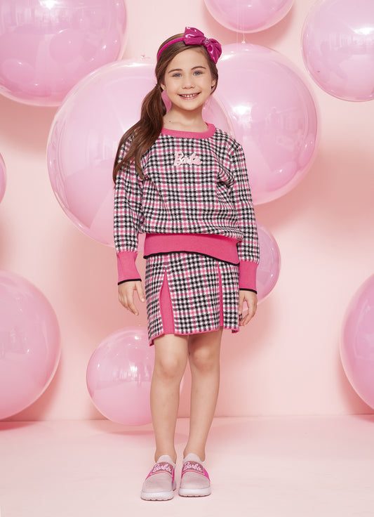 Saia Short Tricot Xadrez Pregas Barbie