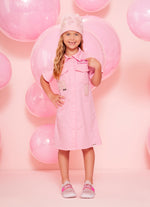 Vestido Sarja Bolsos Patches Barbie