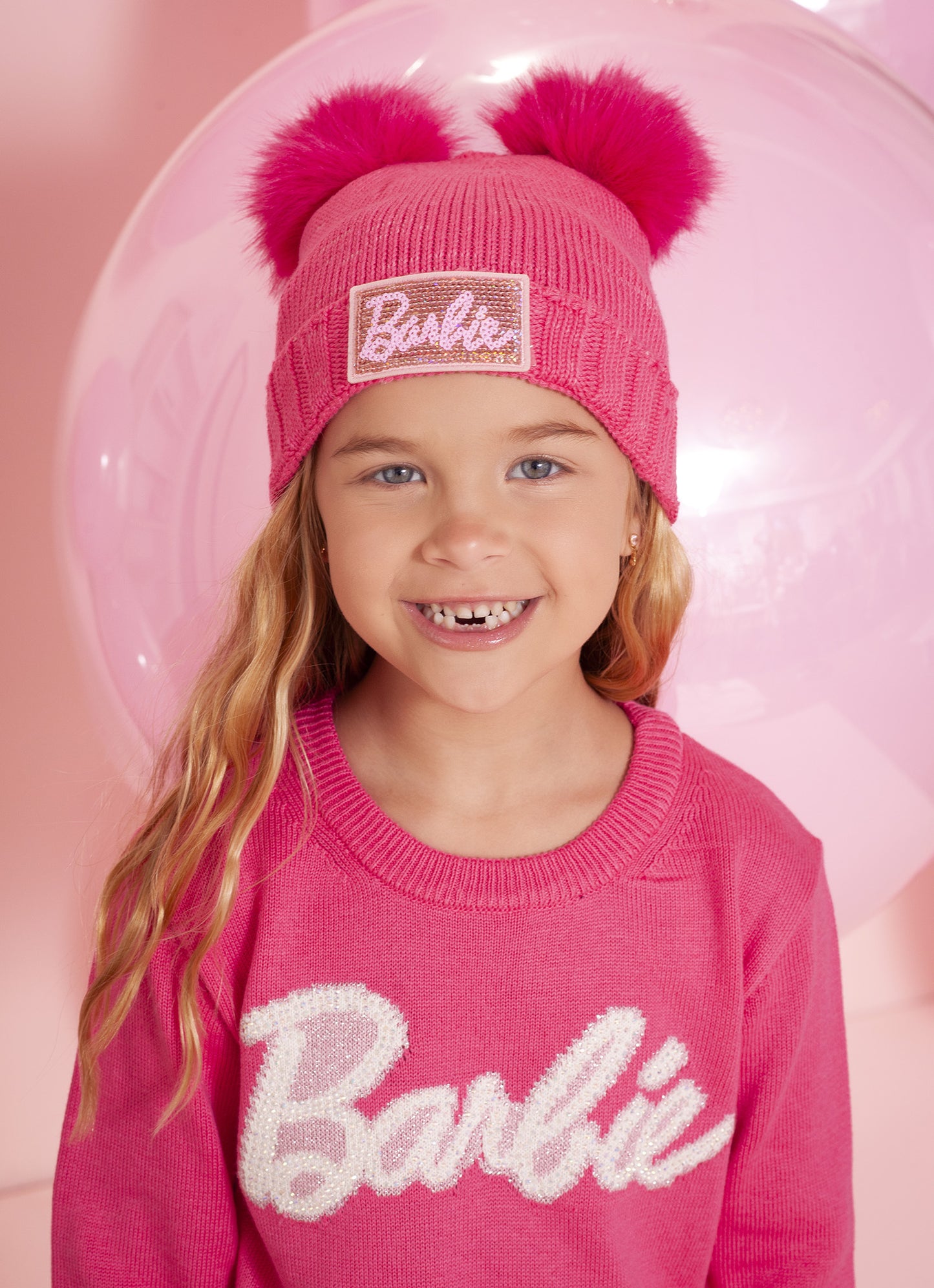 Touca Tricot Canelada Barbie Pompons Pele