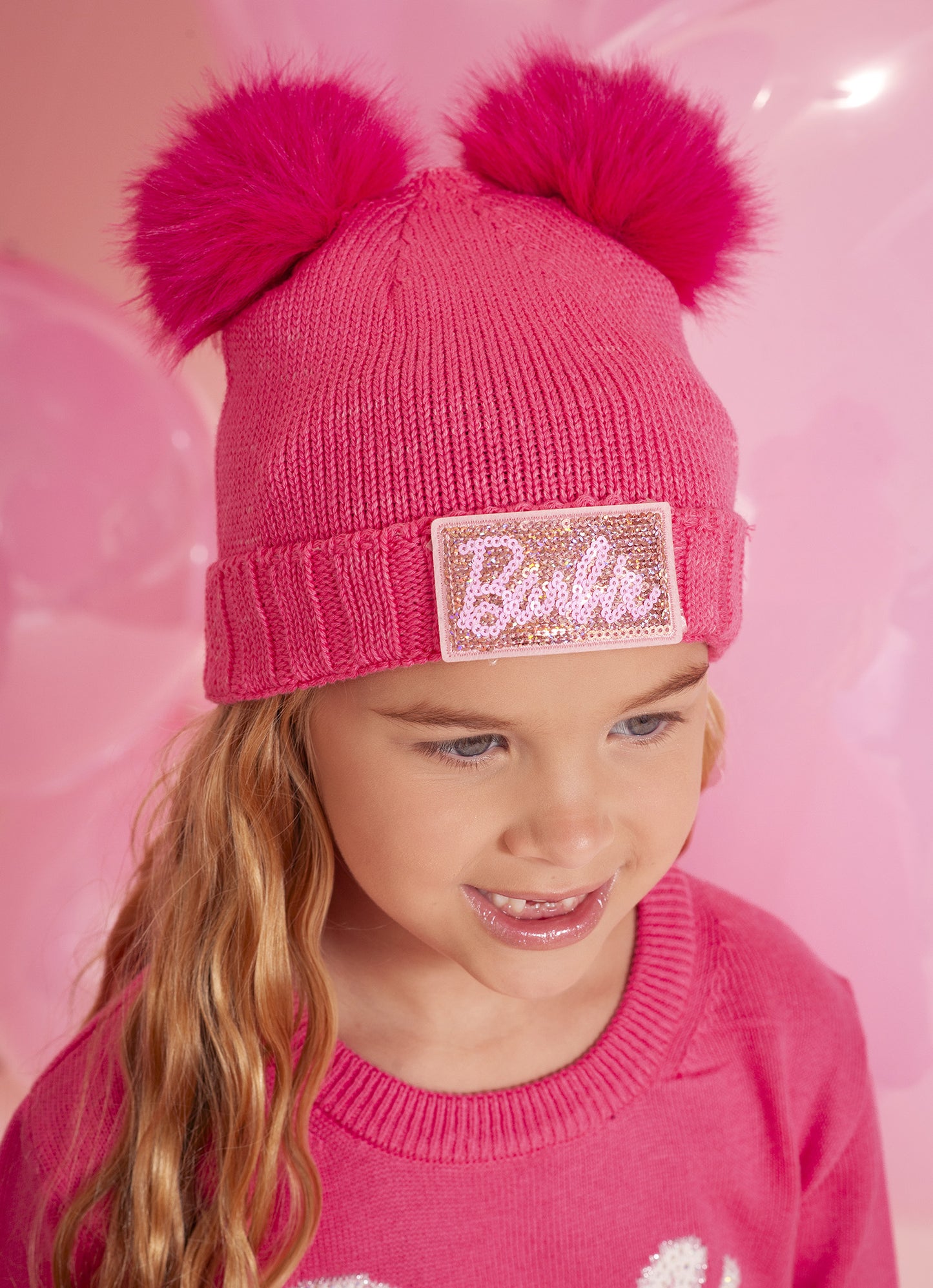 Touca Tricot Canelada Barbie Pompons Pele