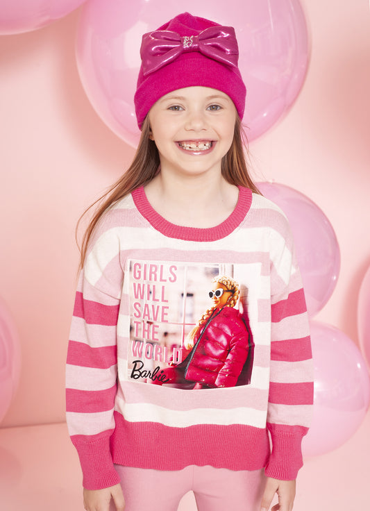 Blusa Tricot Listrada Serigrafia Barbie