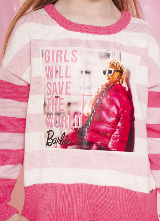 Blusa Tricot Listrada Serigrafia Barbie