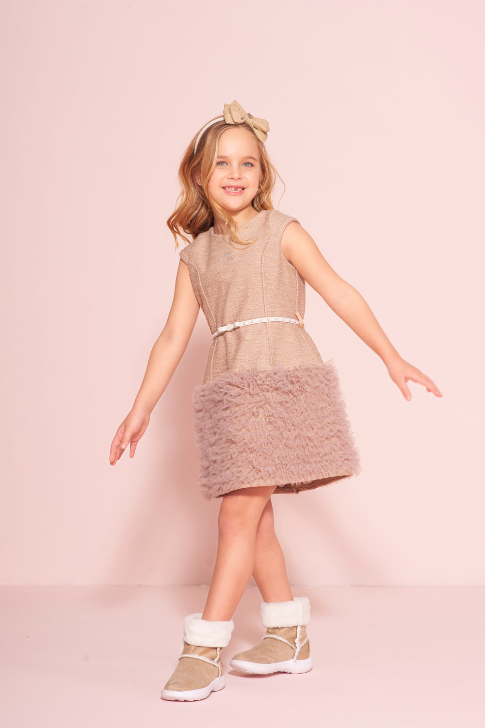 Vestido Boucle Saia Frufru Tule Com Cinto