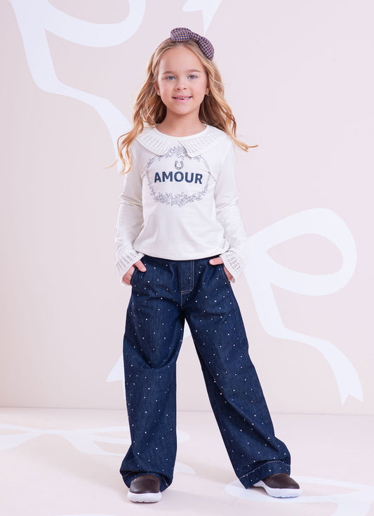 Calça Reta Jeans Cristais