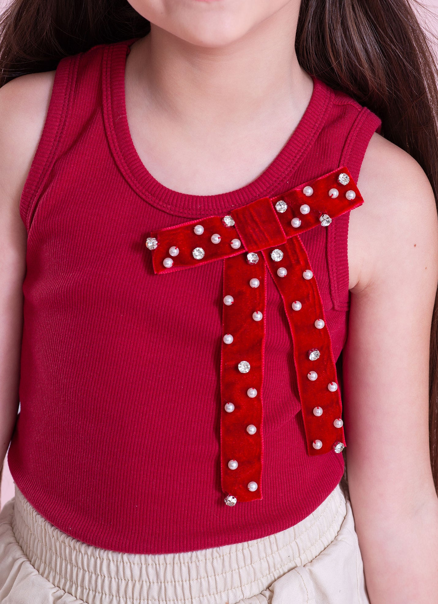 Regata Rib Maxi Laço Veludo Bordados