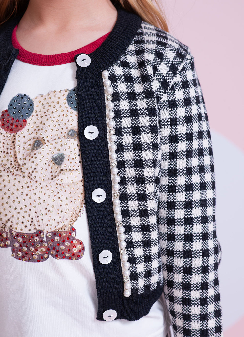 Casaqueto Tricot Xadrez Bordados