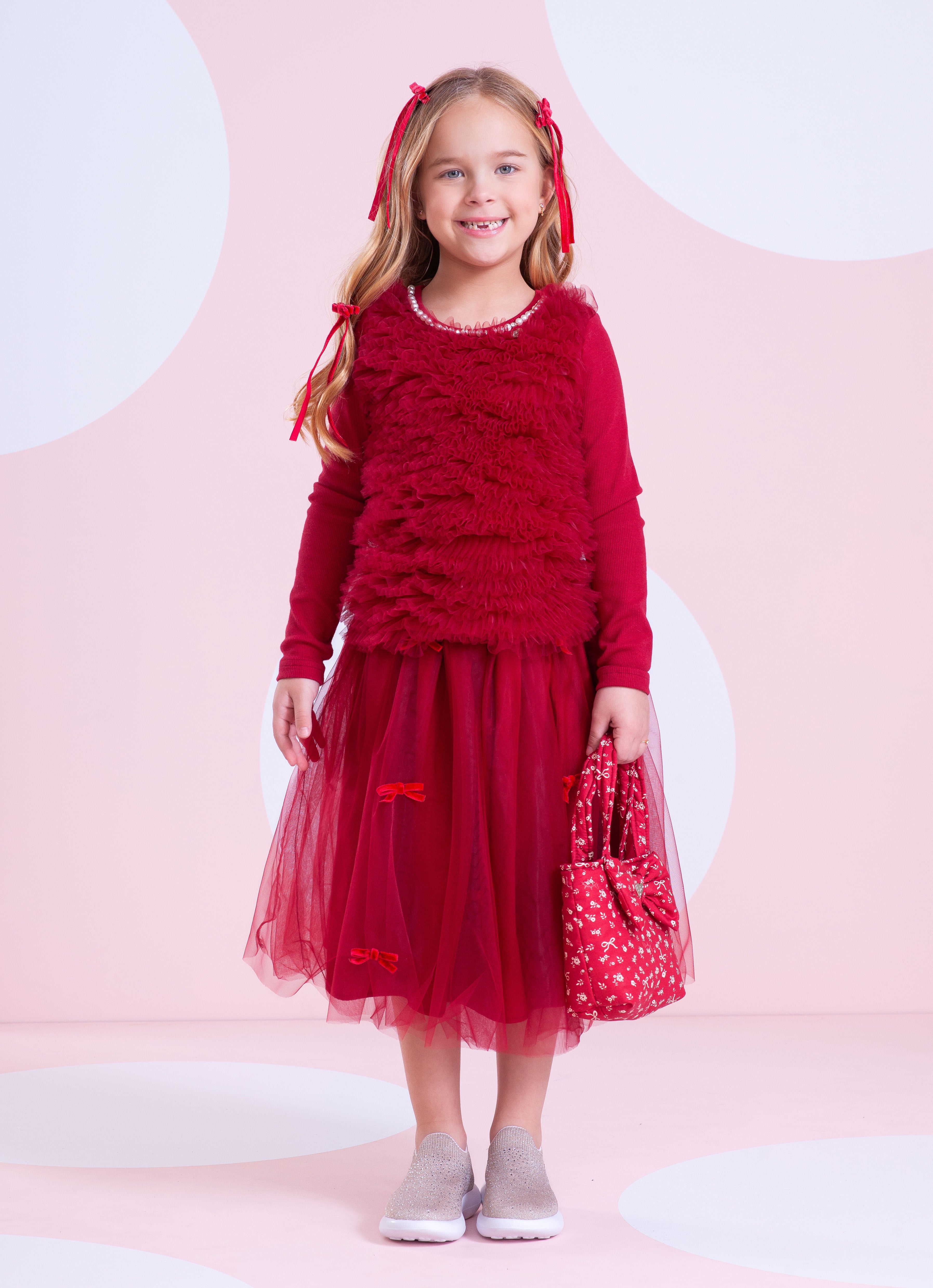 Blusa Rib Frufru Tule Gola Bordada