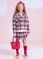 Saia Short Xadrez Cereja Pregas