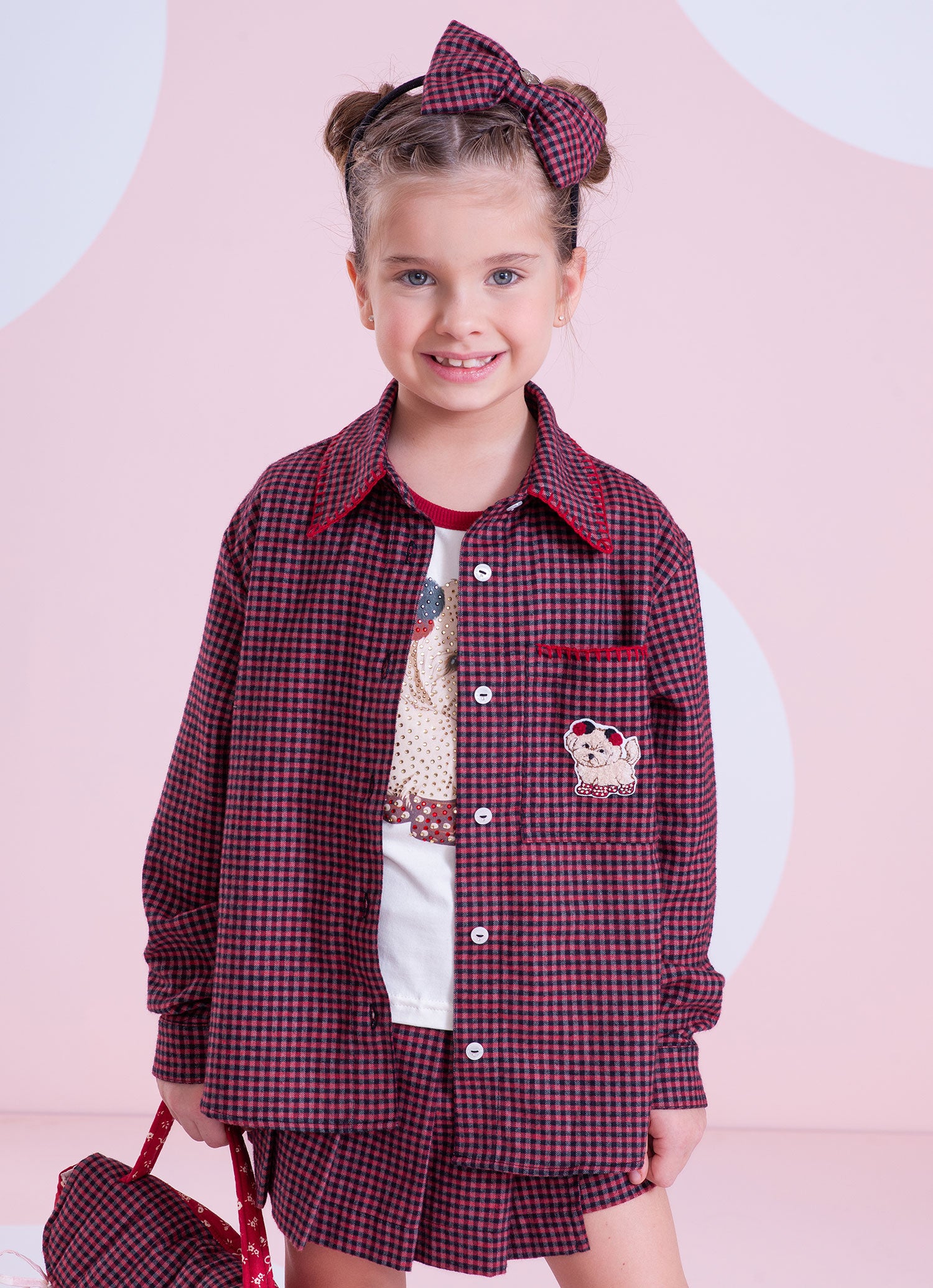 Maxi Camisa Xadrez Patche Cachorrinho