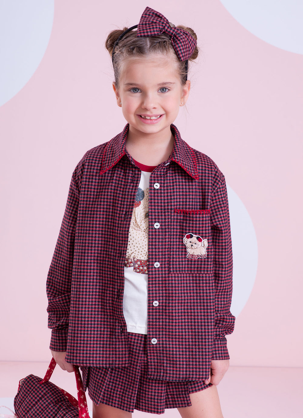 Maxi Camisa Xadrez Patche Cachorrinho