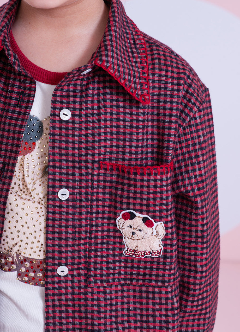 Maxi Camisa Xadrez Patche Cachorrinho