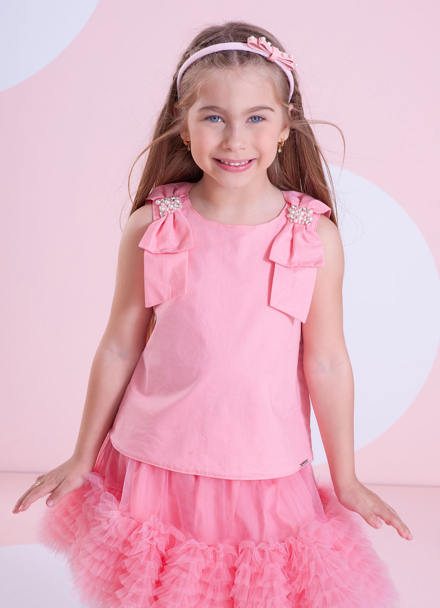 Blusa Tricoline Laços Ombros Bordados