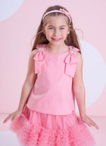 Blusa Tricoline Laços Ombros Bordados