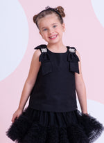 Blusa Tricoline Laços Ombros Bordados