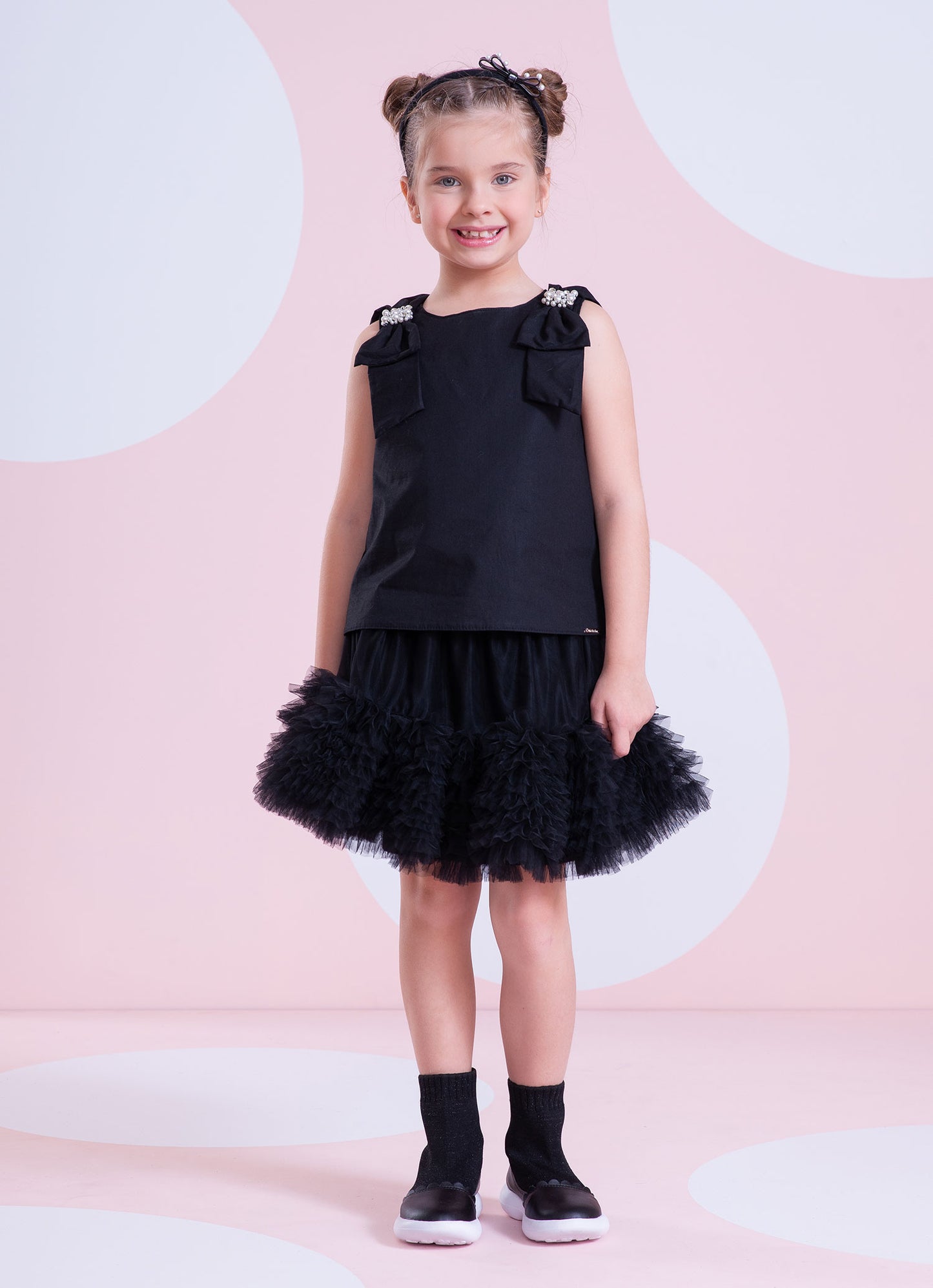 Blusa Tricoline Laços Ombros Bordados