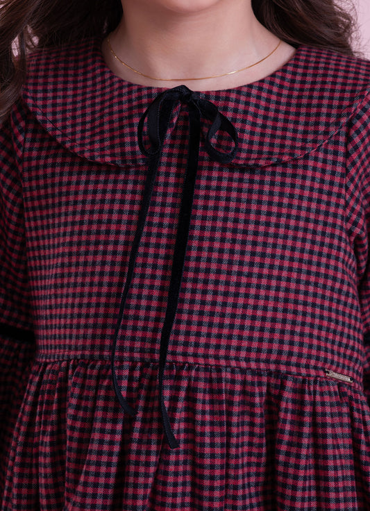 Vestido Xadrez Golinha Laços Veludo