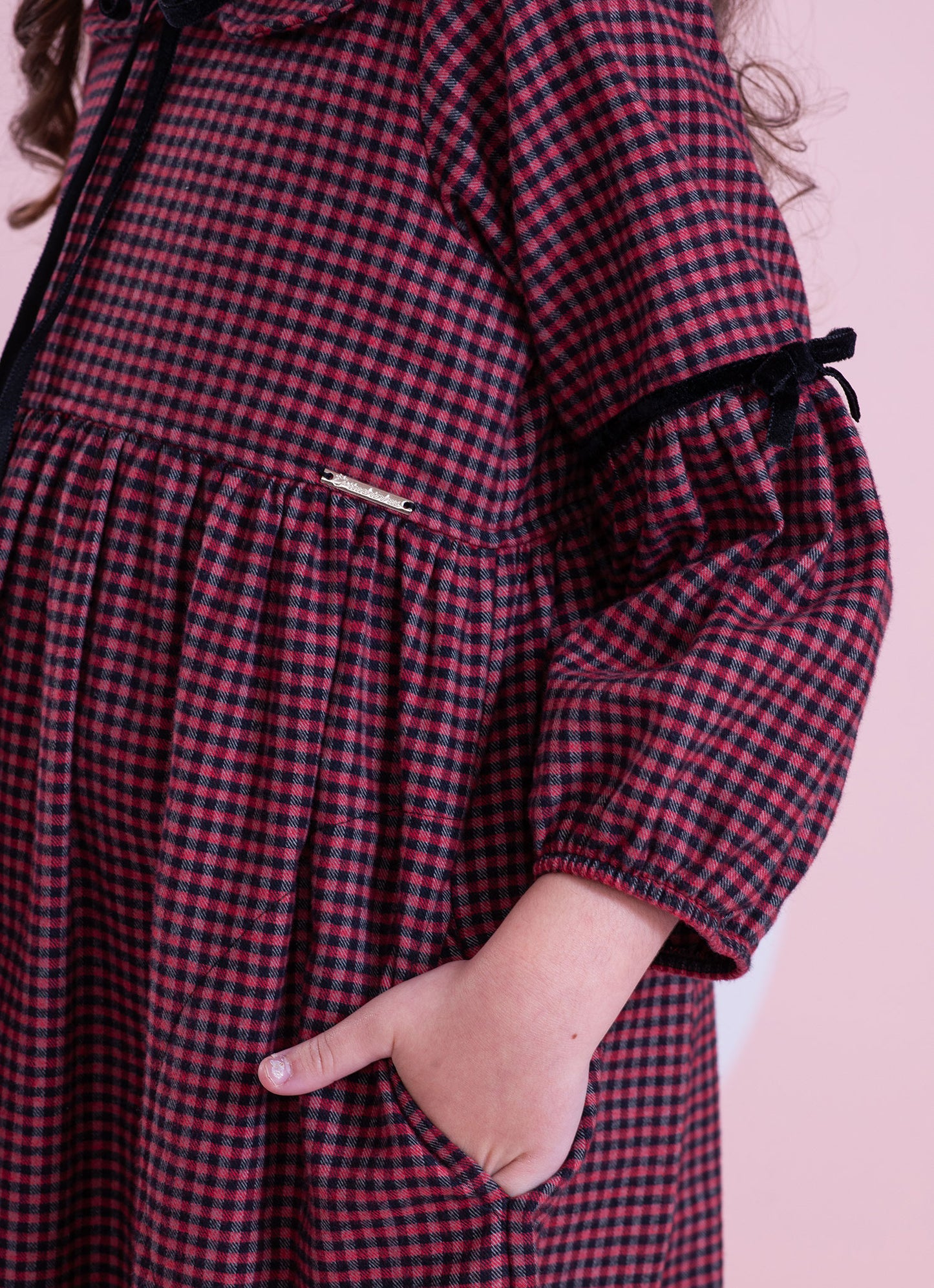 Vestido Xadrez Golinha Laços Veludo