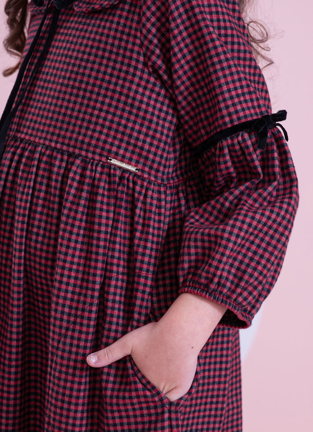 Vestido Xadrez Golinha Laços Veludo