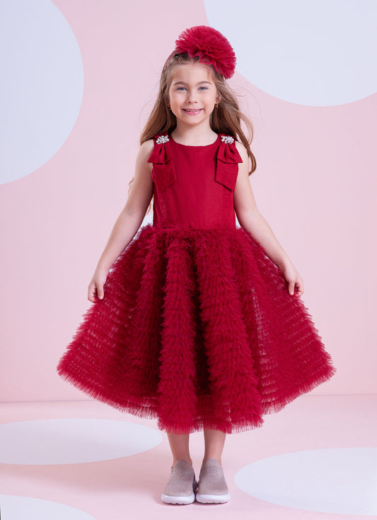 Vestido Festa Saia Tule Maxi Laço