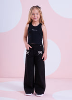 Calça Sarja Reta Laços Bordados