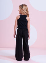 Calça Sarja Reta Laços Bordados