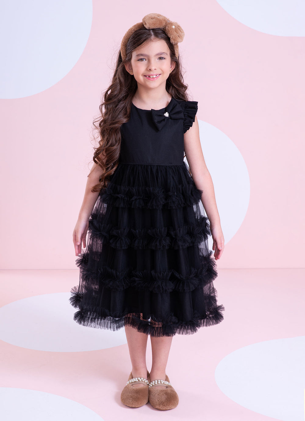 Vestido Festa Tricoline Saia Tule Fru Fru