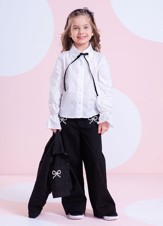 Camisa Tricoline Laços Bordados Veludo