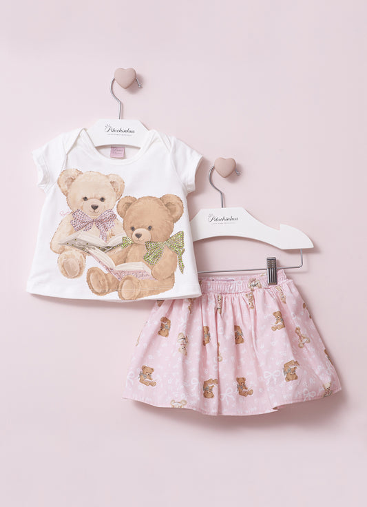 Conjunto Blusa Cotton Saia Short Algodão Pmini