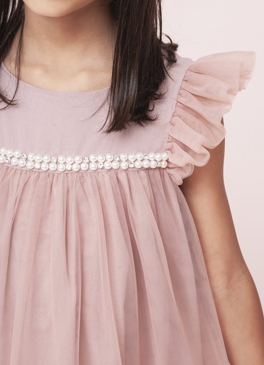 Vestido Tule Princesa Bordados Pérolas e Cristais