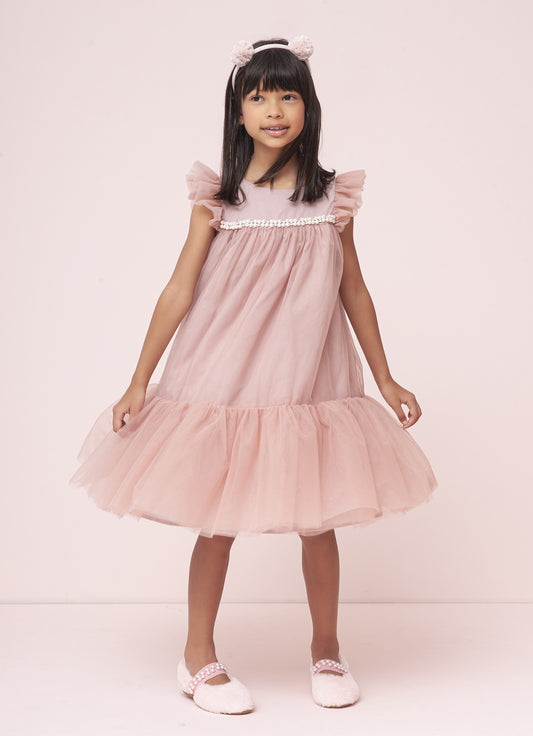 Vestido Tule Princesa Bordados Pérolas e Cristais