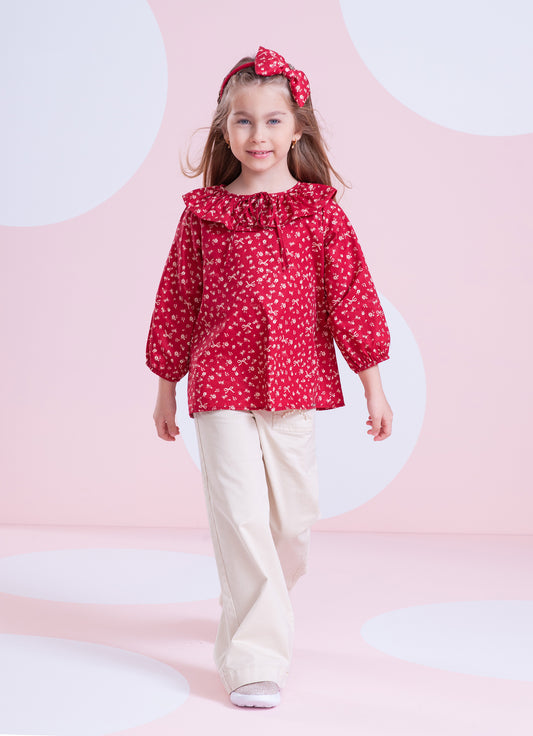 Blusa Algodão Mini Flores Gola