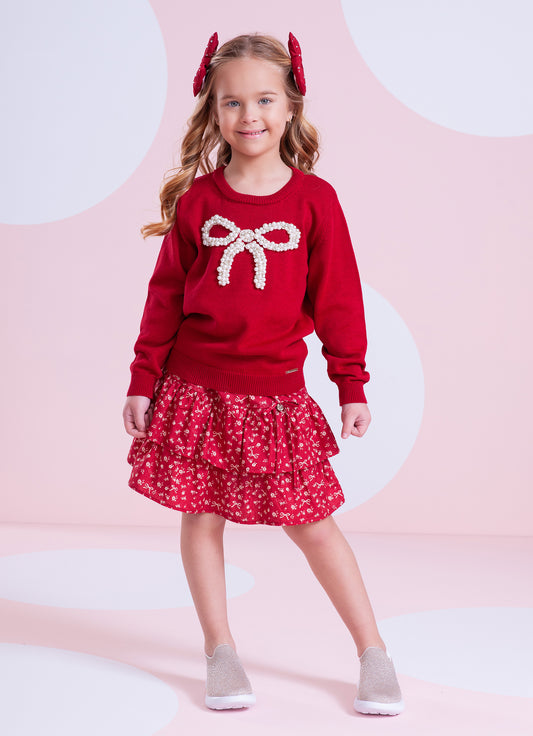 Saia Short Algodão Mini Flores Babados