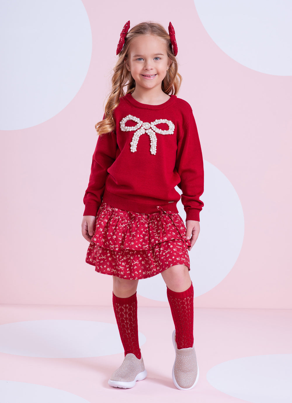 Meia Tricot Ponto Rendado Lacinhos