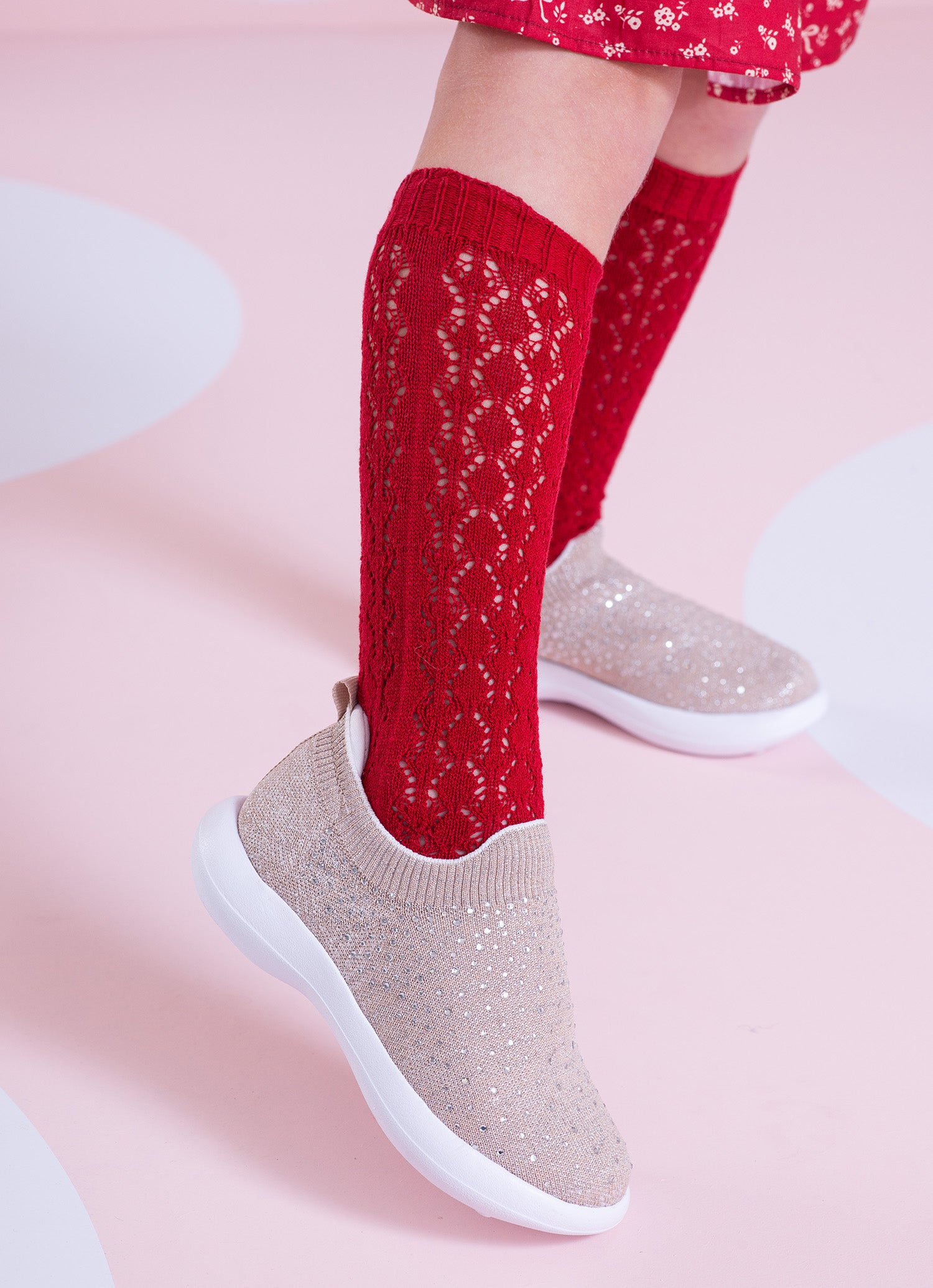 Meia Tricot Ponto Rendado Lacinhos