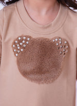 Vestido Moletom Rosto Urso Pele Bordado
