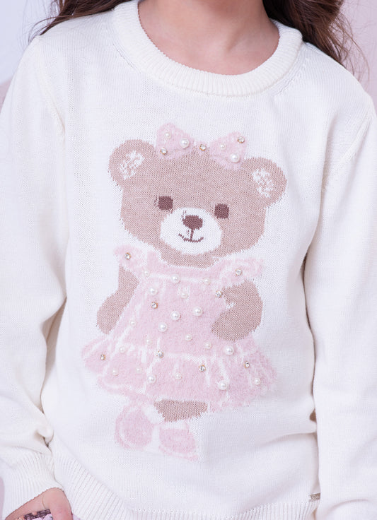 Blusa Tricot Ursa Vestido Bordado