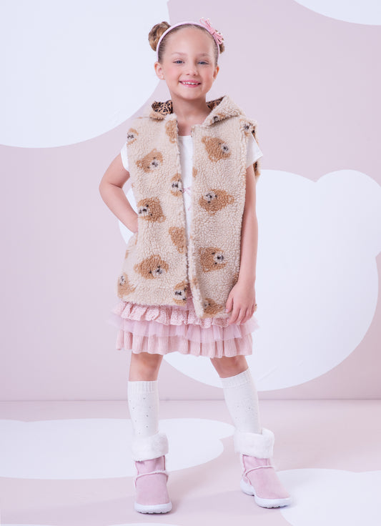 Colete Teddy Rosto Ursinhas Com Capuz