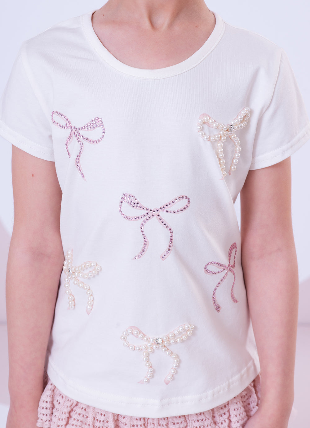 Blusa Cotton Laços Cristal e Pérolas
