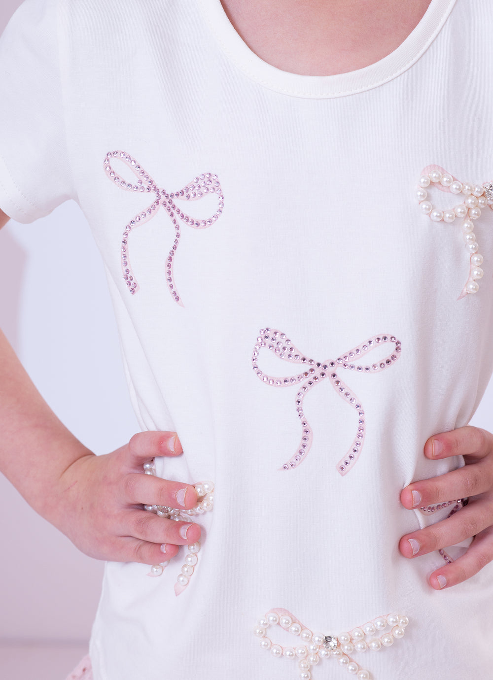 Blusa Cotton Laços Cristal e Pérolas