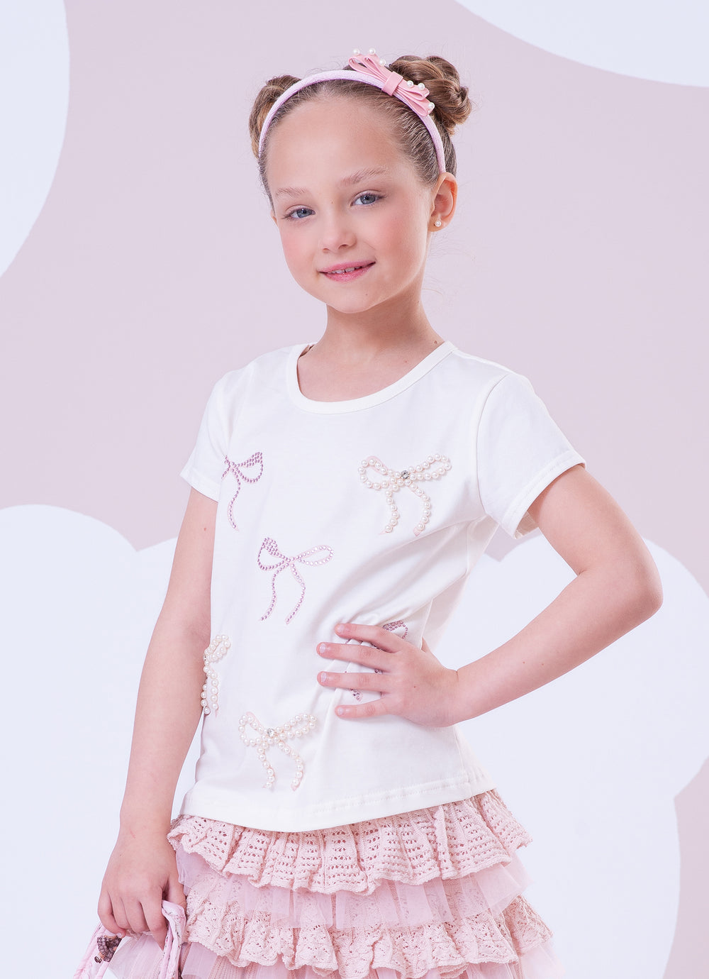 Blusa Cotton Laços Cristal e Pérolas
