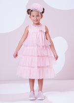 Vestido Tule Camadas Babado Laço